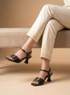 Women's Black Ankle Strap Block Heel Sandals with Metallic Buckle - Naqsheqadam
