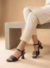 Women's Black Ankle Strap Block Heel Sandals with Metallic Buckle - Naqsheqadam