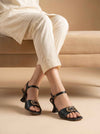 Women's Black Ankle Strap Block Heel Sandals with Metallic Buckle - Naqsheqadam