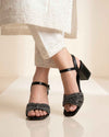 Women's Black Embellished Bow Front Heels with Ankle Strap - Naqsheqadam