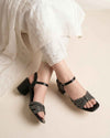 Women's Black Embellished Bow Front Heels with Ankle Strap - Naqsheqadam