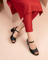 Women's Black Peep-Toe Mary Jane Heels with Glossy Ankle Strap - Naqsheqadam