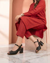 Women's Black Peep-Toe Mary Jane Heels with Glossy Ankle Strap - Naqsheqadam