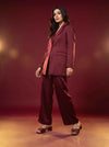 Women's Burgundy Satin Block Heel Slides with Rhinestone Bow - Naqsheqadam