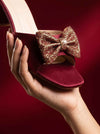 Women's Burgundy Satin Block Heel Slides with Rhinestone Bow - Naqsheqadam