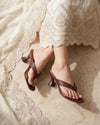 Women's Burgundy Toe-Loop Heels with Sculpted Flared Heel - Naqsheqadam