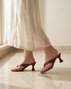 Women's Burgundy Toe-Loop Heels with Sculpted Flared Heel - Naqsheqadam