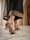 Women's Rose Gold Strappy Heels with Cross-Strap Detail - Naqsheqadam