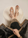 Women's Rose Gold Strappy Heels with Cross-Strap Detail - Naqsheqadam