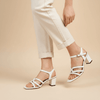 Women's White Braided Strap Block Heel Sandals with Ankle Buckle - Naqsheqadam