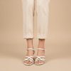 Women's White Braided Strap Block Heel Sandals with Ankle Buckle - Naqsheqadam